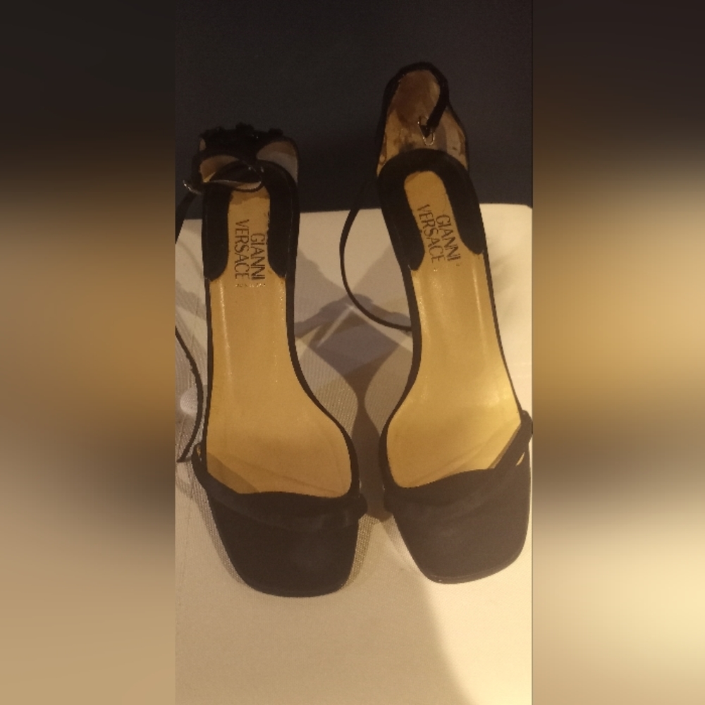 GIANNI VERSACE Black Satin Applique  Sandal Size 36.5